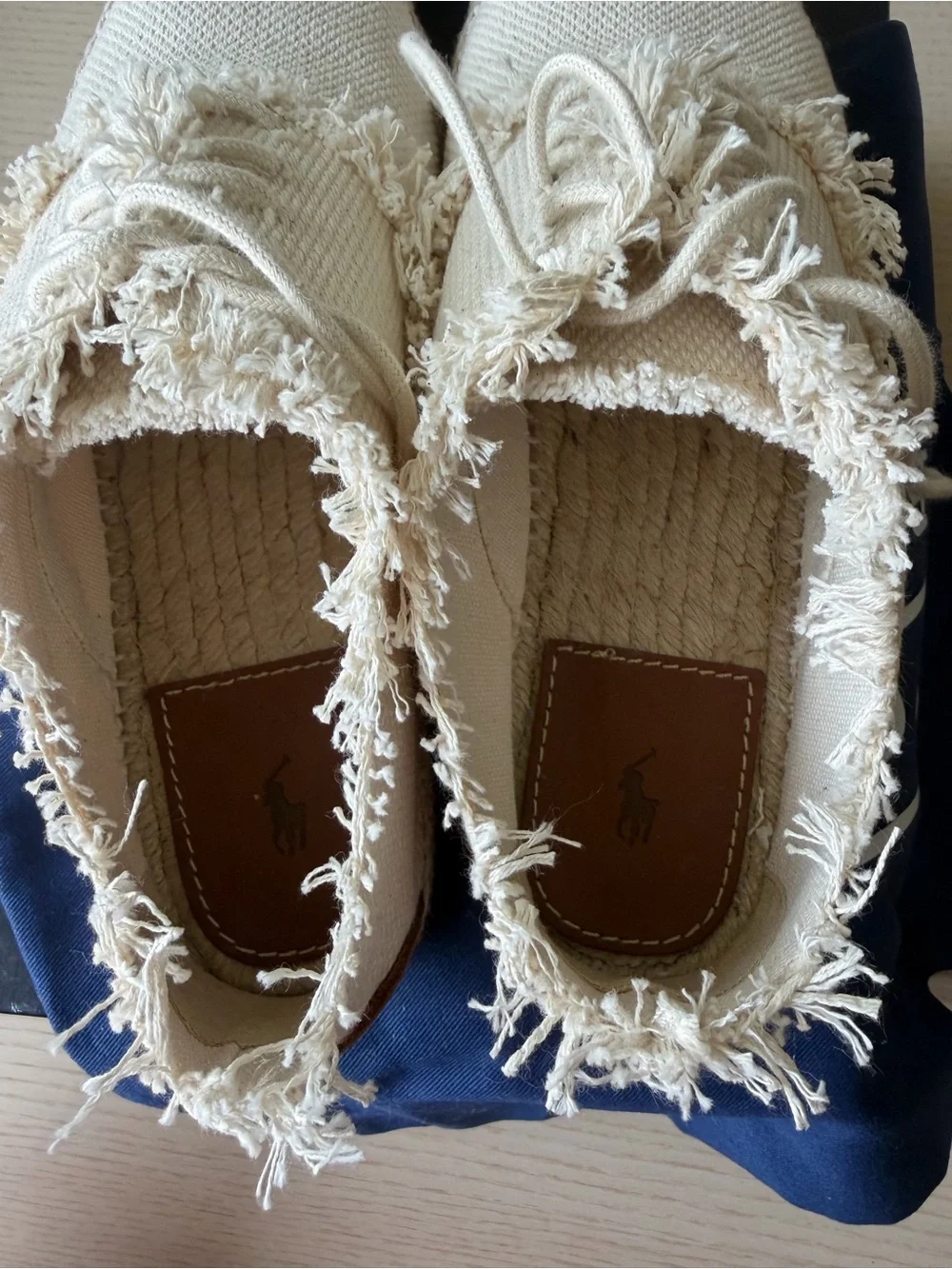 Polo by Ralph Lauren Cream Frayed Canvas Espadrille Sneakers
